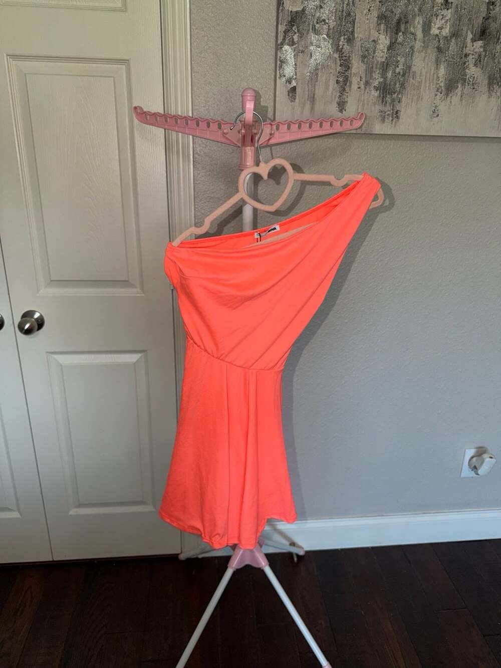 Fashion Nova One-Shoulder Neon Orange romper